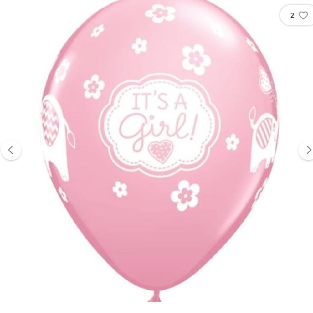 Its a Girl Lot of 10 Elephant 11 Inch Latex Balloons Pink and White